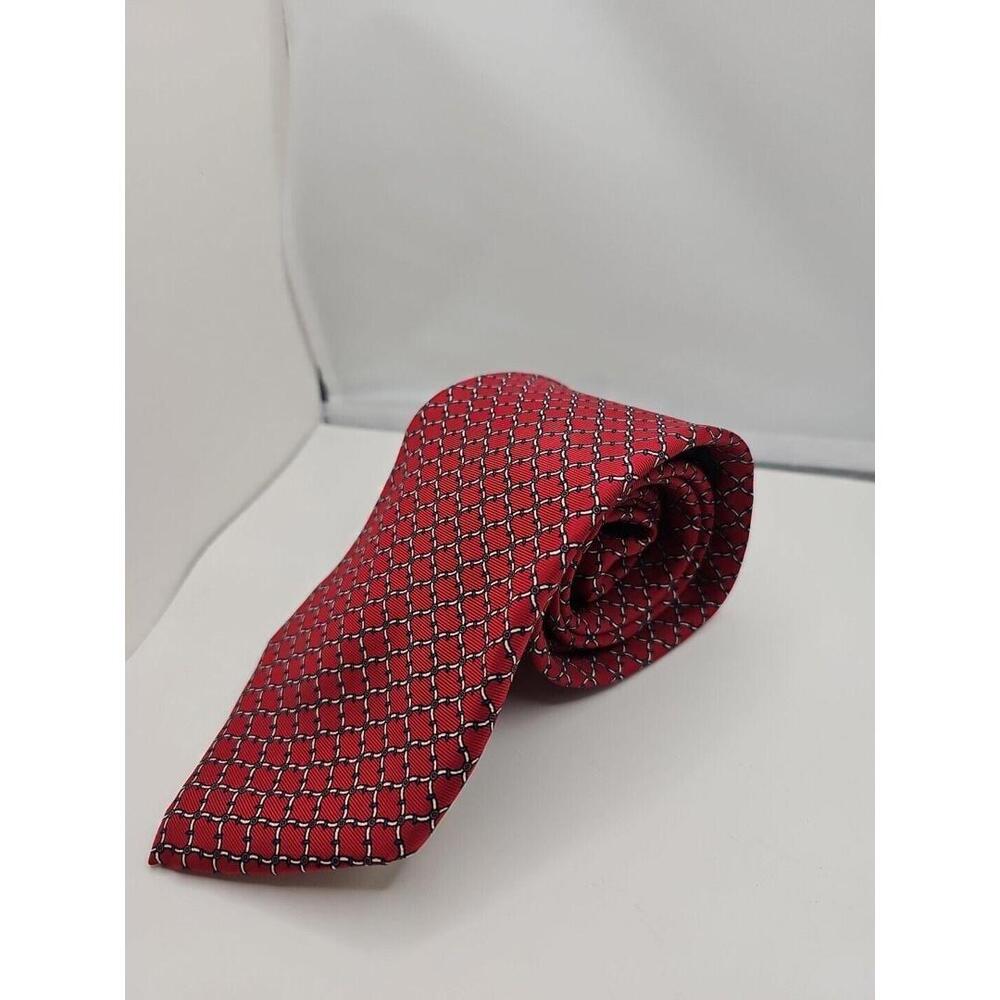Vintage Christian Dior All Silk RED BEIGE Geometric‎ Tie 55 x3.5 - Picture 2 of 4